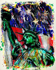 Statue of Liberty Art Print, USA Art, American Flag painting